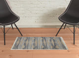 2' X 3' Gray Black And Brown Abstract Hand Woven Area Rug With Fringe