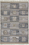 5' X 8' Gray Black And Brown Geometric Hand Woven Area Rug With Fringe