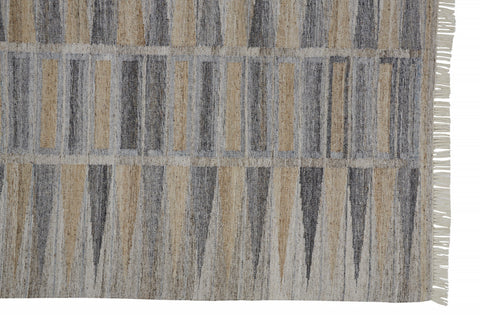 4' X 6' Gray Black And Brown Geometric Hand Woven Area Rug With Fringe