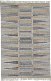 2' X 3' Gray Black And Brown Geometric Hand Woven Area Rug With Fringe