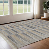 2' X 3' Gray Black And Brown Geometric Hand Woven Area Rug With Fringe