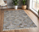 4' X 6' Gray and Blue Geometric Hand Woven Area Rug With Fringe