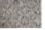 4' X 6' Gray and Blue Geometric Hand Woven Area Rug With Fringe