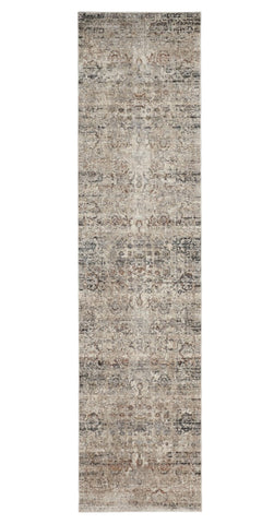 12' Taupe Ivory And Gray Abstract Distressed Runner Rug With Fringe
