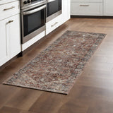 10' Red and Ivory Abstract Distressed Runner Rug