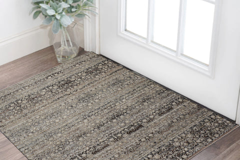 2' X 3' Gray And Ivory Oriental Distressed Area Rug With Fringe