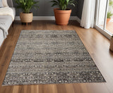 4' X 6' Gray And Ivory Oriental Distressed Area Rug With Fringe