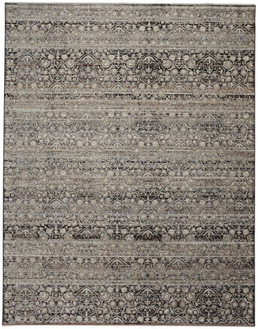 4' X 6' Gray And Ivory Oriental Distressed Area Rug With Fringe
