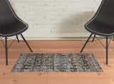 2' X 3' Gray Black And Red Oriental Distressed Area Rug With Fringe