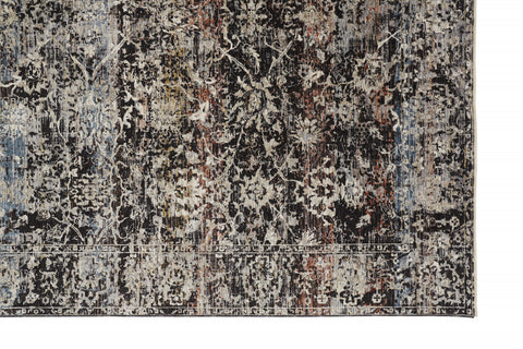 5' X 8' Gray Black And Red Oriental Distressed Area Rug With Fringe