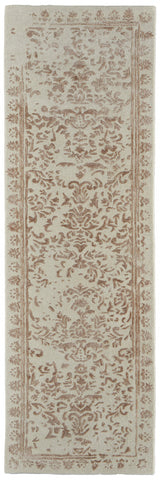 8' Pink and Ivory Wool Floral Hand Tufted Distressed Runner Rug