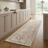 8' Pink and Ivory Wool Floral Hand Tufted Distressed Runner Rug