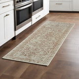 8' Pink and Ivory Wool Floral Hand Tufted Distressed Runner Rug