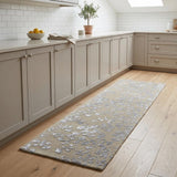 8' Tan and Gray Wool Floral Hand Tufted Runner Rug