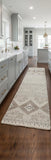8' Gray Ivory And Pink Geometric Hand Knotted Runner Rug