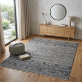 4' X 6' Gray and Ivory Geometric Hand Knotted Area Rug