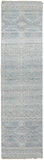 10' Ivory and Blue Geometric Hand Knotted Runner Rug With Fringe