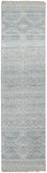 8' Ivory Blue And Gray Geometric Hand Knotted Runner Rug