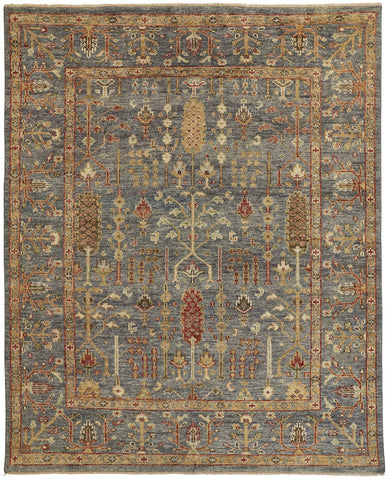 4' X 6' Gray and Ivory Wool Floral Hand Knotted Area Rug With Fringe