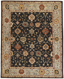 2' X 3' Black And Gold Wool Oriental Hand Knotted Area Rug With Fringe