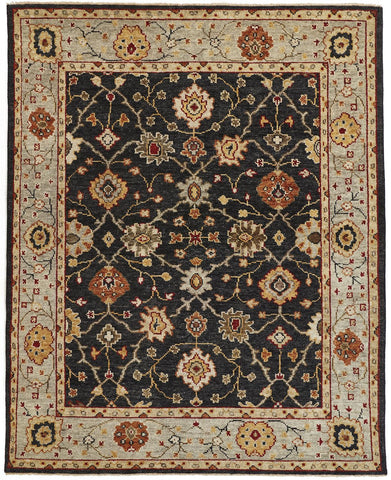 2' X 3' Black And Gold Wool Oriental Hand Knotted Area Rug With Fringe