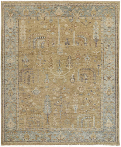 2' X 3' Blue Gray And Brown Wool Floral Hand Knotted Area Rug With Fringe
