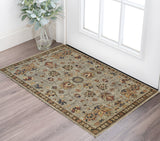 2' X 3' Gray And Ivory Wool Oriental Hand Knotted Area Rug With Fringe