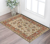 2' X 3' Red and Ivory Wool Floral Hand Knotted Area Rug