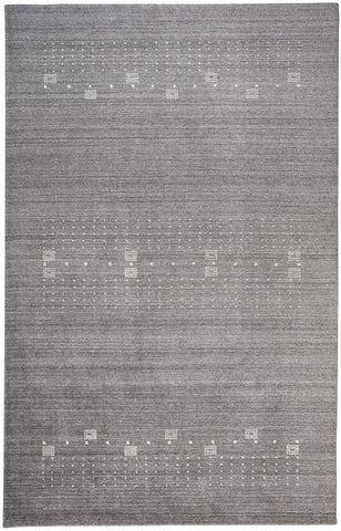 4' X 6' Gray and Ivory Wool Oriental Shag Hand Knotted Area Rug