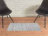 2' X 3' Ivory And Gray Striped Shag Hand Woven Area Rug
