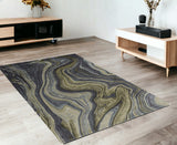 4' X 6' Blue and Green Abstract Hand Tufted Area Rug