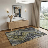 4' X 6' Blue and Green Abstract Hand Tufted Area Rug