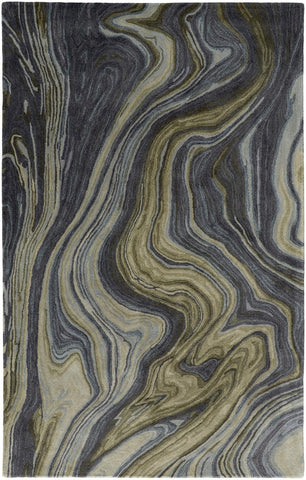 8' X 10' Artichoke Green And Ivory Abstract Washable Indoor Outdoor Area Rug