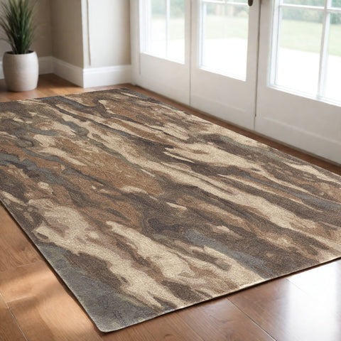 2' X 3' Green and Ivory Wool Abstract Hand Tufted Area Rug