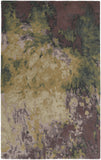 4' X 6' Green and Black Wool Abstract Shag Hand Tufted Area Rug