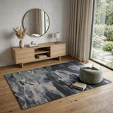 4' X 6' Blue and Black Wool Abstract Hand Tufted Area Rug