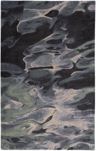 2' X 3' Blue and Black Wool Abstract Hand Tufted Area Rug