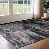 2' X 3' Blue and Black Wool Abstract Hand Tufted Area Rug