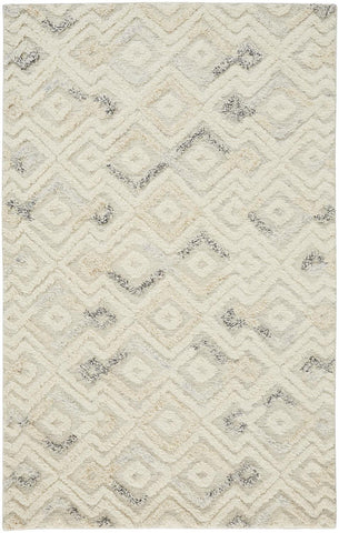 2' X 3' Ivory Gray And Black Wool Geometric Hand Tufted Area Rug