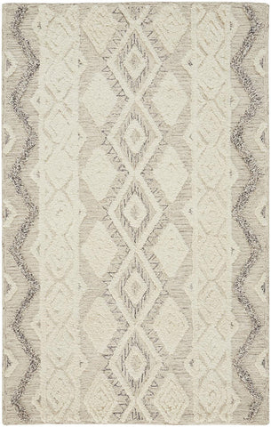 4' X 6' Ivory Taupe And Gray Wool Geometric Tufted Handmade Stain Resistant Area Rug