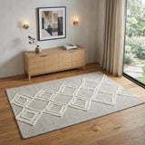 4' X 6' Gray And Ivory Wool Geometric Tufted Handmade Stain Resistant Area Rug