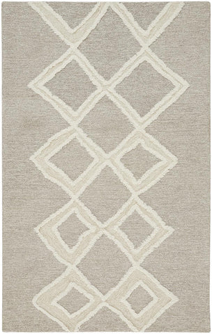 2' X 3' Gray And Ivory Wool Geometric Tufted Handmade Stain Resistant Area Rug