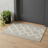 2' X 3' Gray And Ivory Wool Geometric Tufted Handmade Stain Resistant Area Rug