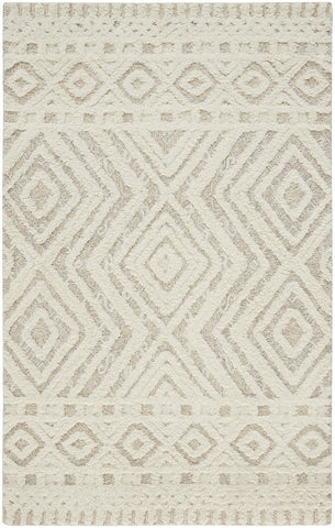 4' X 6' Ivory And Tan Wool Geometric Tufted Handmade Stain Resistant Area Rug