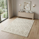4' X 6' Ivory And Tan Wool Geometric Tufted Handmade Stain Resistant Area Rug