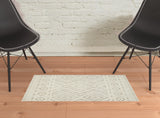 2' X 3' Ivory And Tan Wool Geometric Tufted Handmade Stain Resistant Area Rug