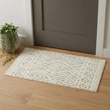2' X 3' Ivory And Tan Wool Geometric Tufted Handmade Stain Resistant Area Rug