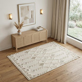 4' X 6' Ivory Tan And Silver Wool Geometric Tufted Handmade Stain Resistant Area Rug