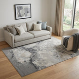5' X 8' Ivory Black And Gray Abstract Area Rug