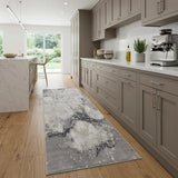 8' Ivory Black And Gray Abstract Runner Rug